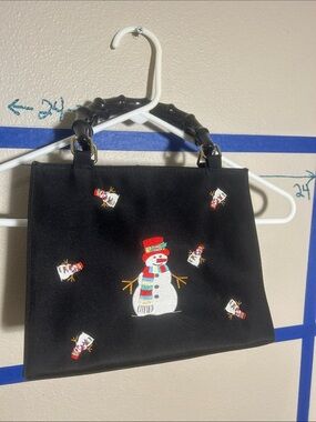 Black Embroidered Snowman handbag with Top Handles